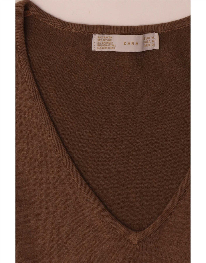 Zara Dame Langærmet Jumper Kjole UK 12 Medium Brun