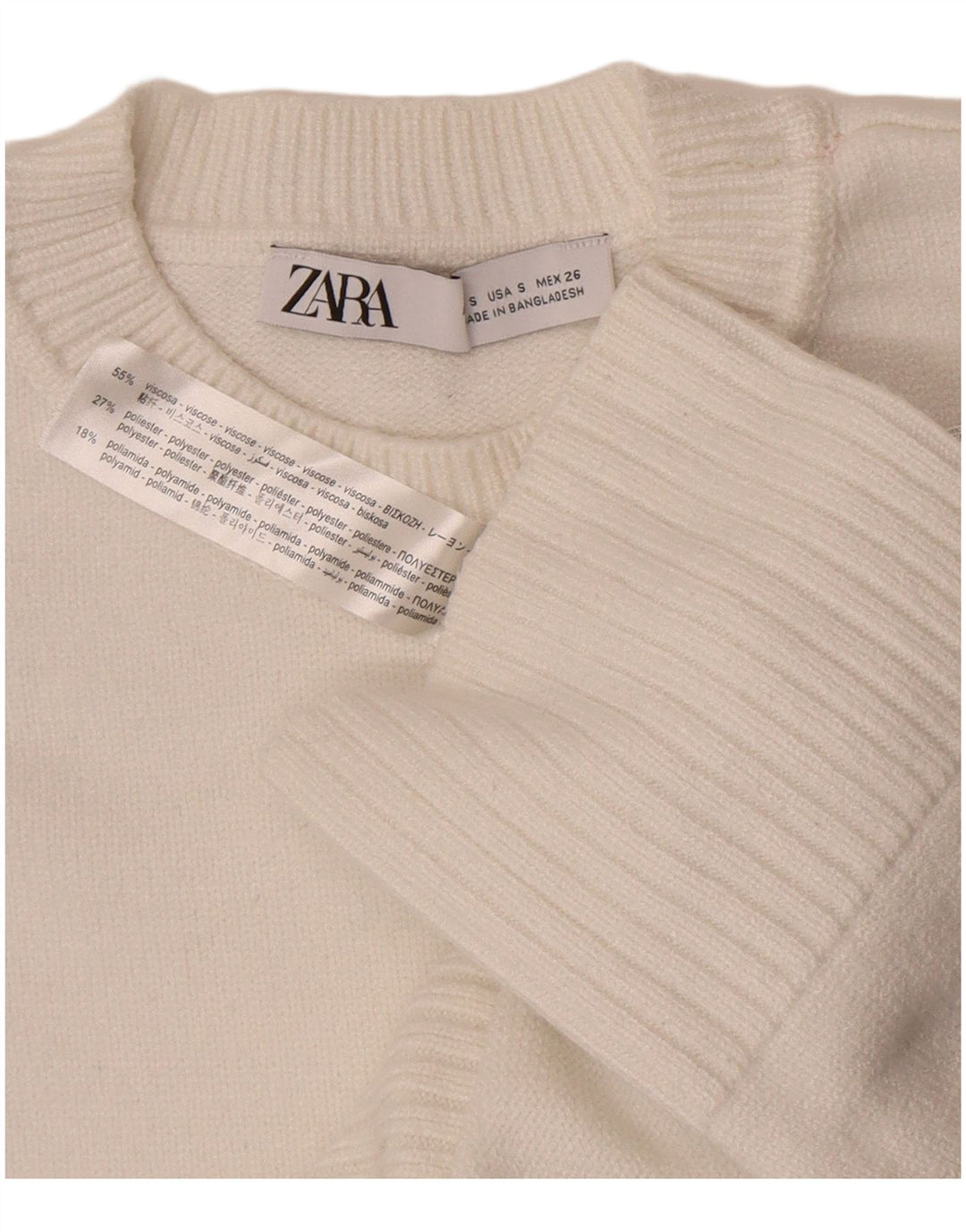 Zara Dame Oversized Crew Neck Jumper Sweater UK 10 Small White Viscose