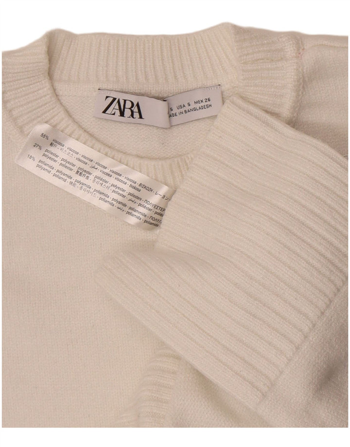Zara Dame Oversized Crew Neck Jumper Sweater UK 10 Small White Viscose