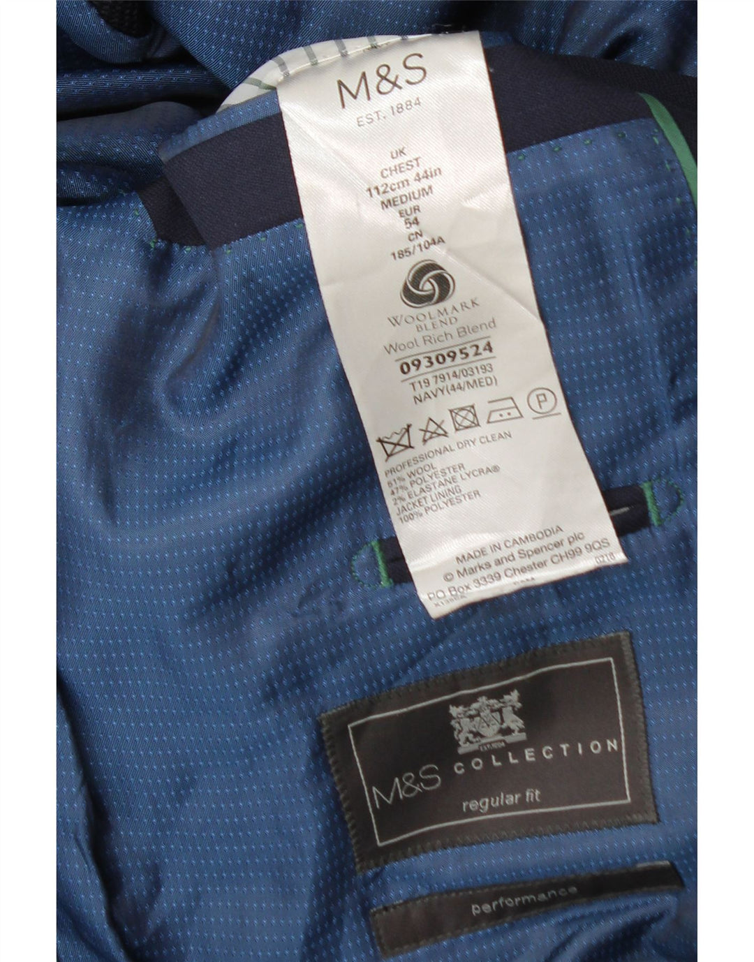 Marks & Spencer Herre 2-knaps Regular Fit Blazer-jakke UK 44 XL Marineblå