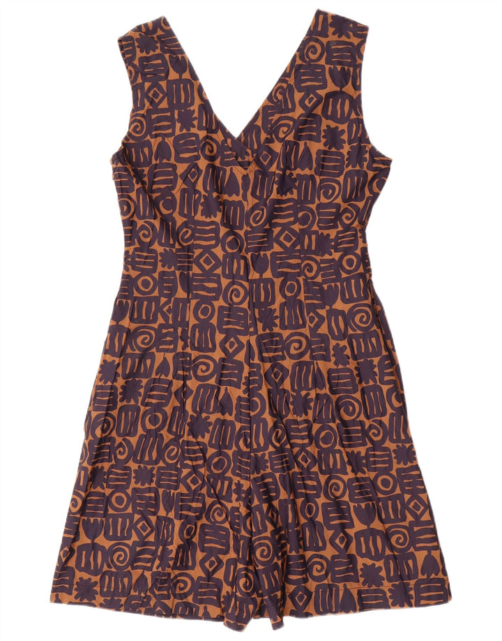 Vintage dame ærmeløs playsuit IT 46 Stor brun geometrisk viskose