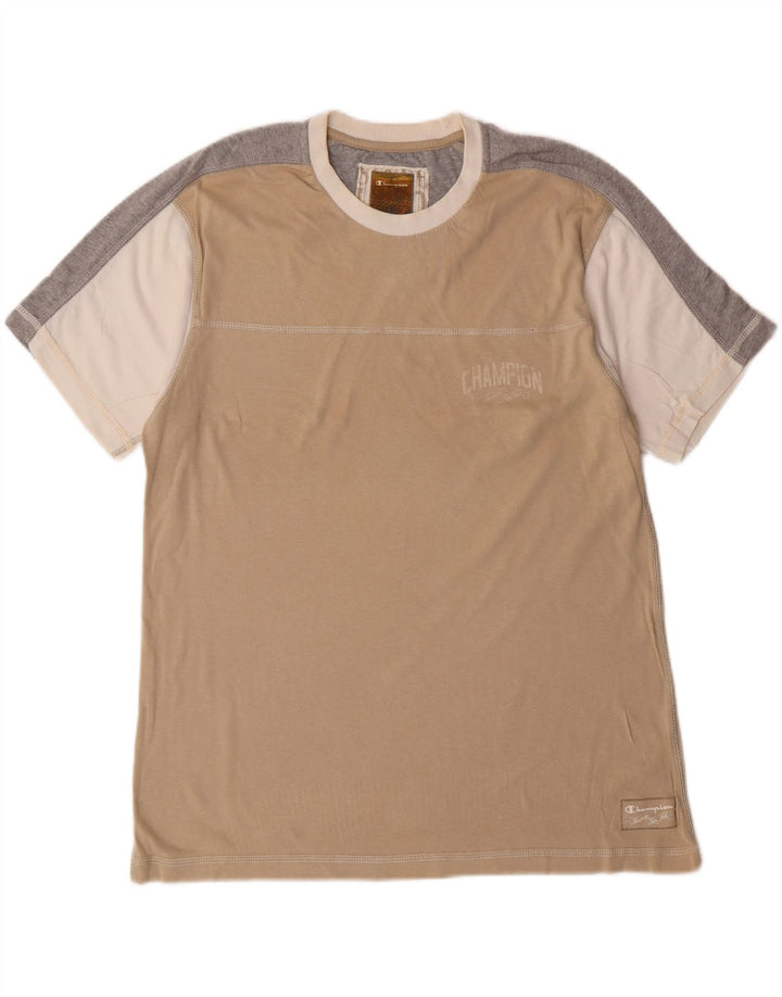 Champion Herre Grafisk T-Shirt Top Stor Beige Colourblock