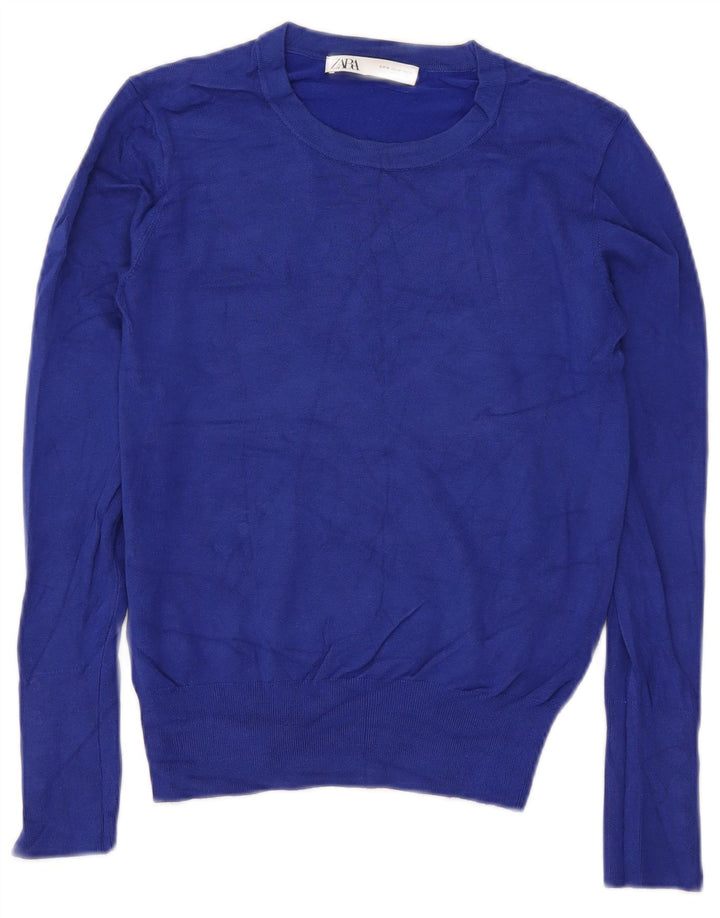 Zara Womens Crop Jumper Sweater UK 12 Medium Blue