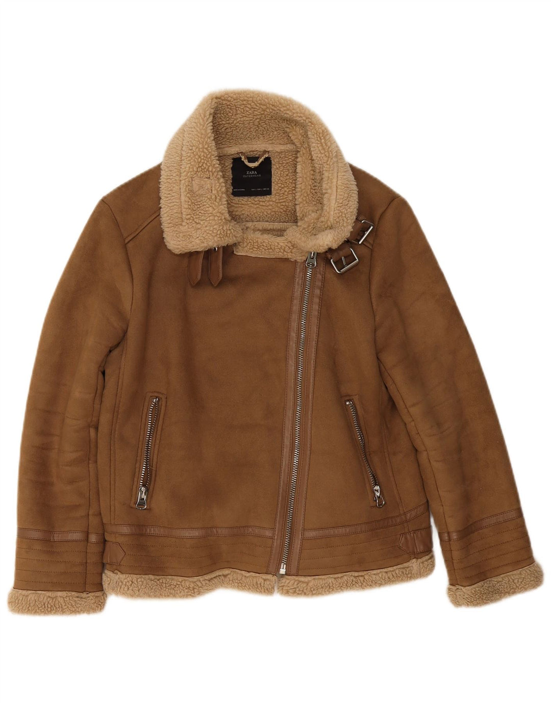 Zara Dame Sherpa Jacket UK 16 Large Beige Polyester