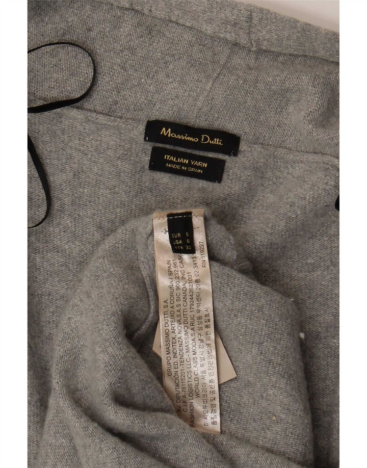 Massimo Dutti Dame Longline Open Cardigan Sweater UK 10 Small Grey Wool
