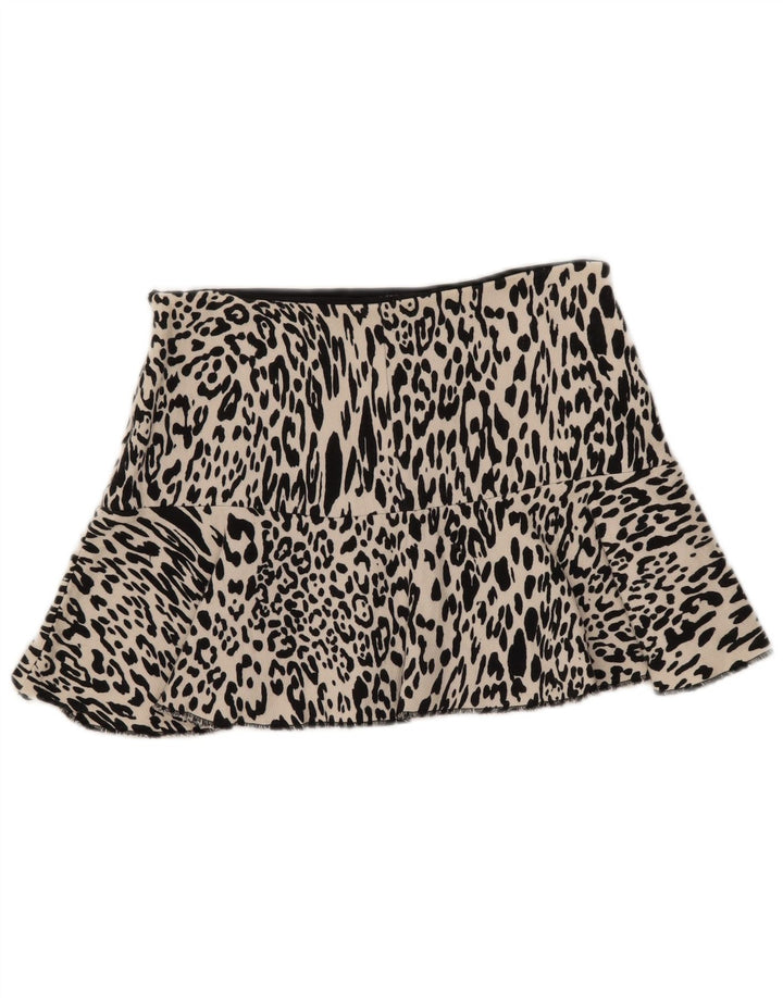 Zara Dame Mini Nederdel Medium W28 Off White Animal Print