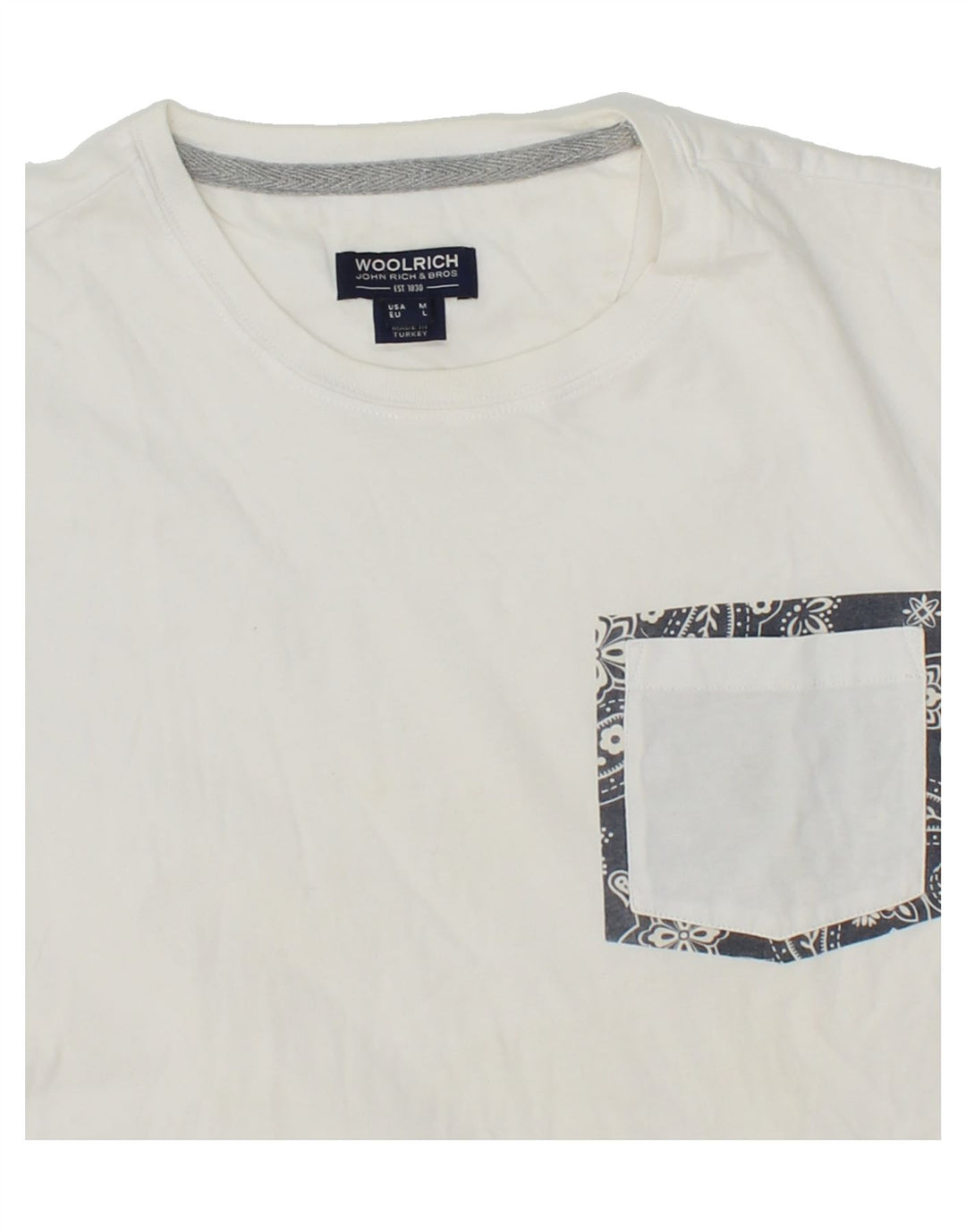 WOOLRICH Womens T-Shirt Top UK 14 Large White Cotton Vintage Woolrich and Second-Hand Woolrich from Messina Hembry 