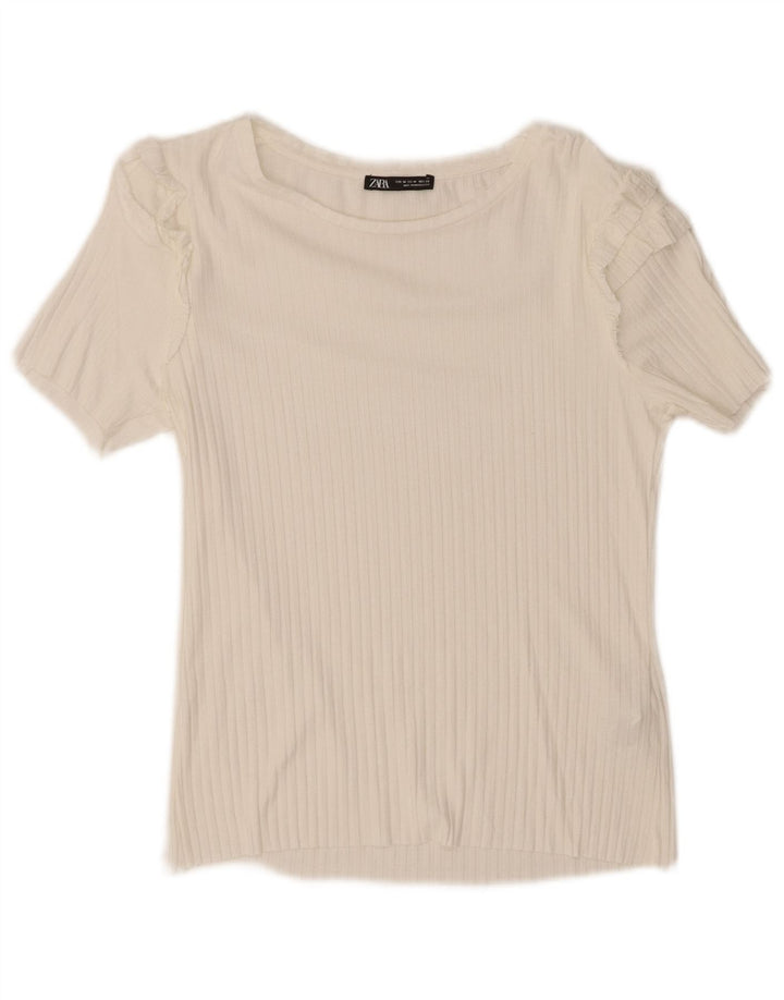 ZARA Womens T-Shirt Top UK 12 Medium White Viscose