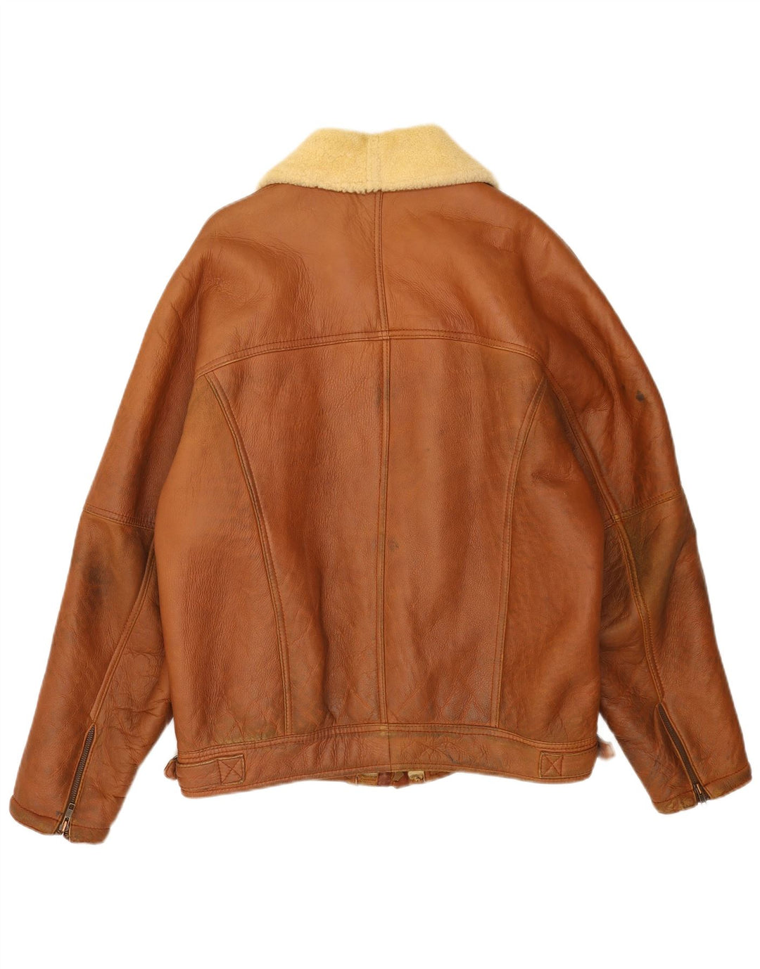 Vintage Herre Shearling Jacket IT 54 2XL Brunt Læder