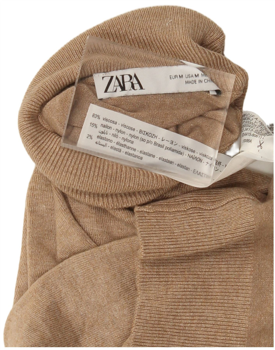 ZARA Dame Rullehals Sweater UK 12 Medium Beige Viscose