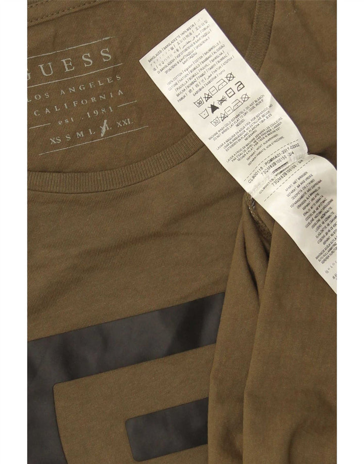 Guess Herre Grafisk T-Shirt Top XL Khaki Bomuld