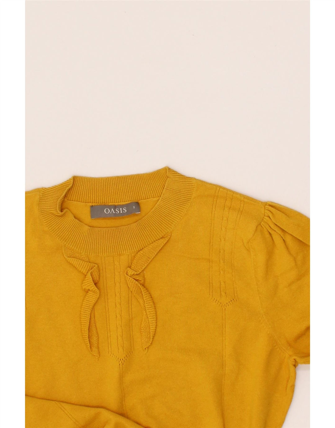 OASIS Womens Ruffle Front Crew Neck Jumper Sweater UK 8 Small Yellow Vintage Oasis and Second-Hand Oasis from Messina Hembry 
