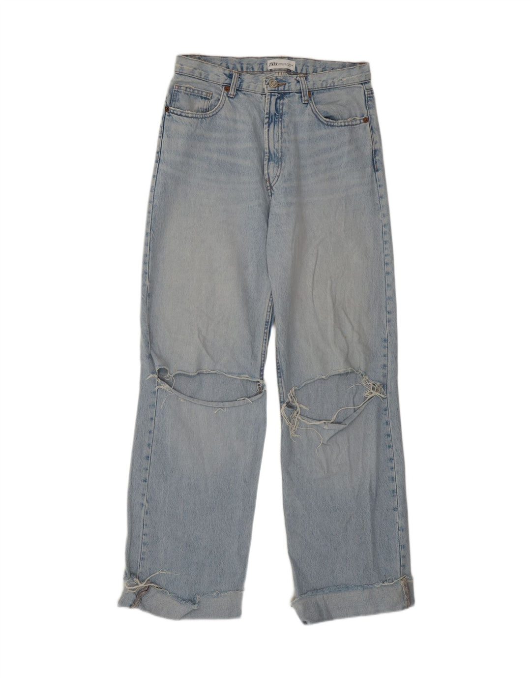 Zara Dame Distressed High Waist Jeans EU 40 Medium W30 L31 Blå