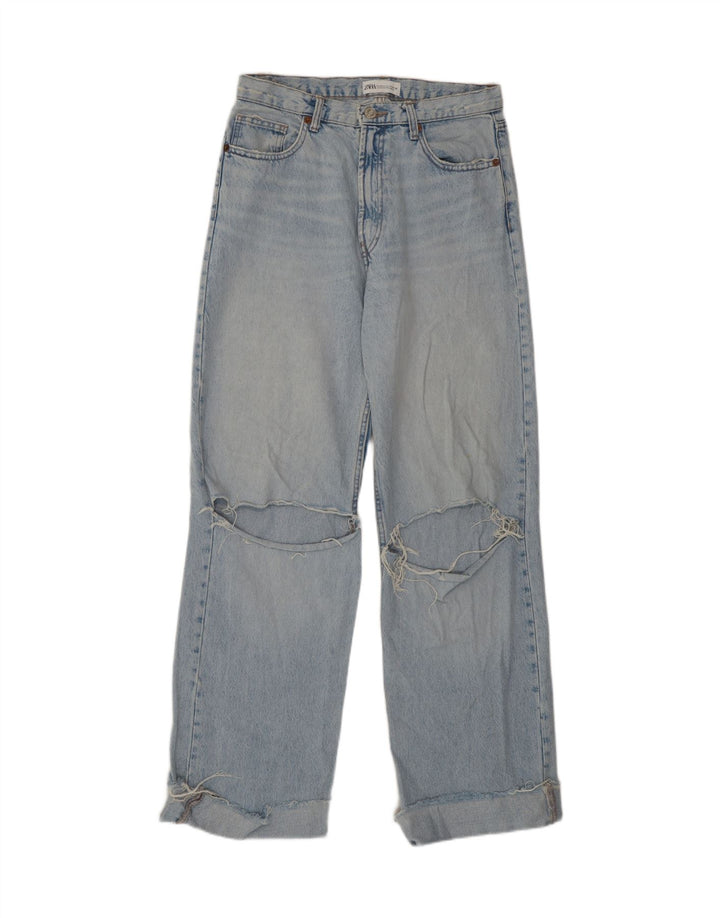 Zara Dame Distressed High Waist Jeans EU 40 Medium W30 L31 Blå