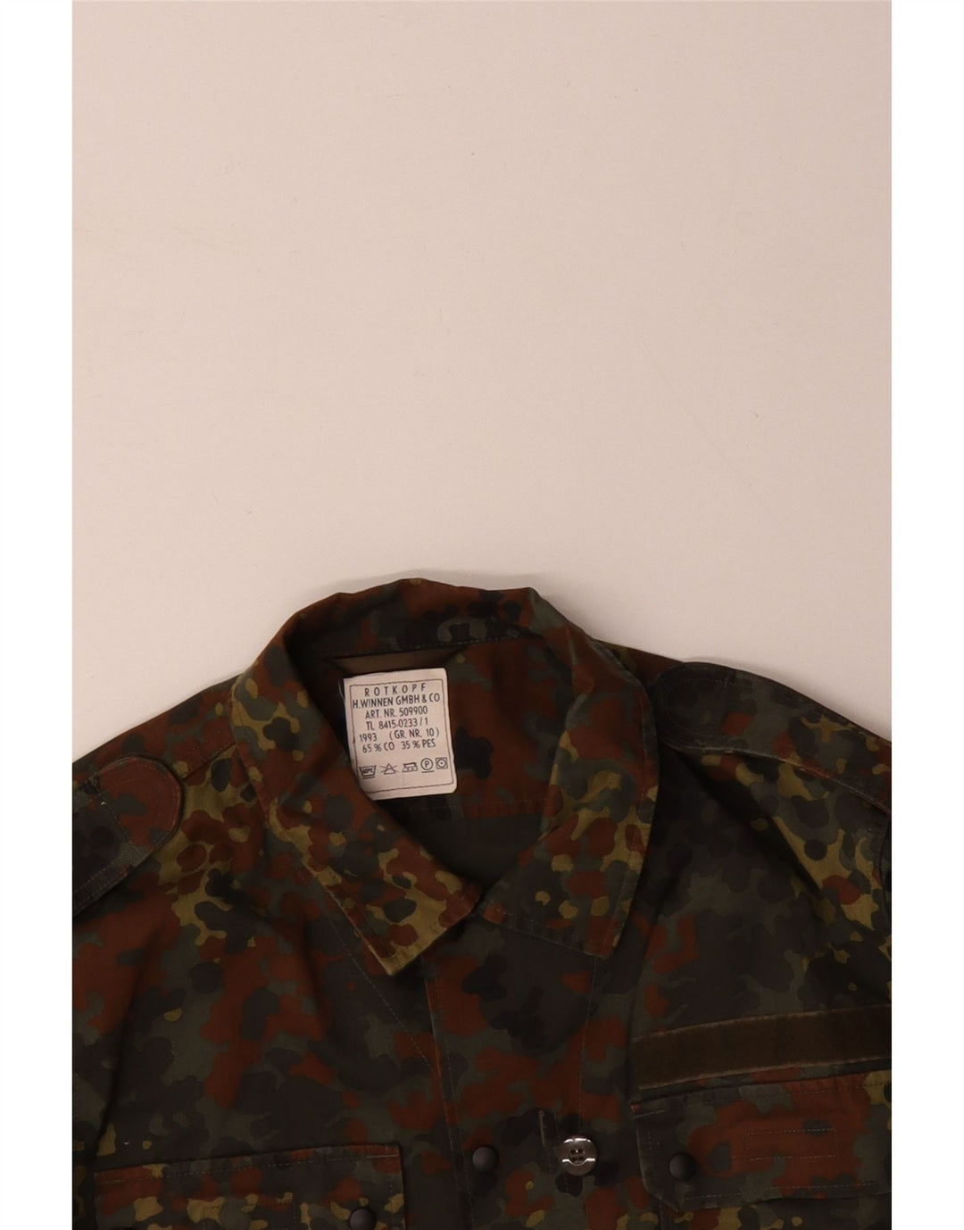 VINTAGE Herre Militærskjorte Stor Khaki Camouflage Bomuld Army