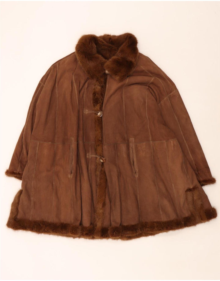 Vintage vendbar pelsfrakke til kvinder i overstørrelse UK 18 XL Brun