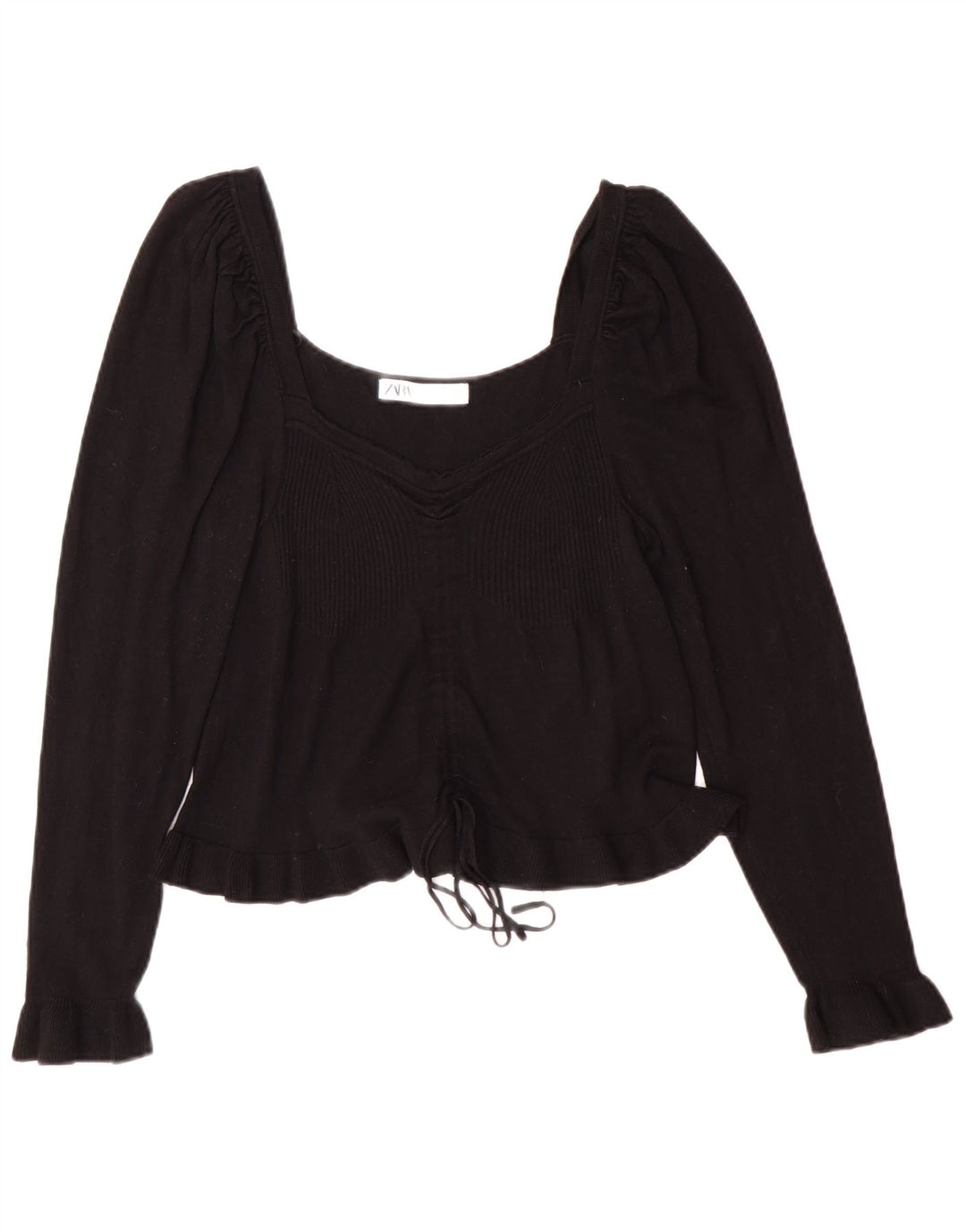 Zara Womens Crop Top Langærmet UK 14 Large Black Viscose