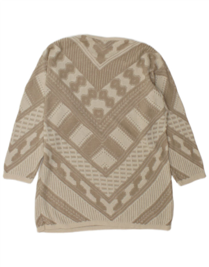 Vintage dame sweater med rund hals DK 12 Medium Beige Geometrisk
