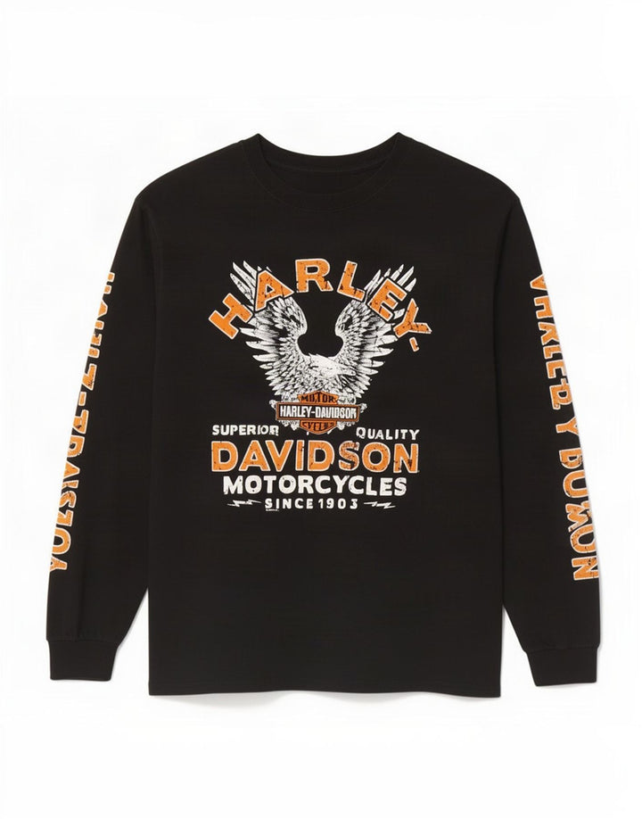 Harley Davidson Herre grafisk top langærmet stor sort bomuld