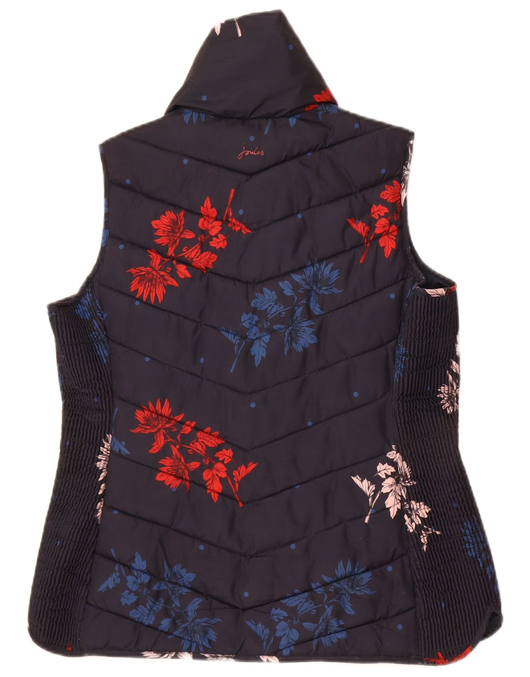 Joules Womens Polstret Gilet UK 14 Large Navy Blue Floral Polyester