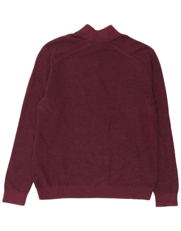 Ted Baker Herre Zip Neck Jumper Sweater Størrelse 6 2XL Burgundy Polyester