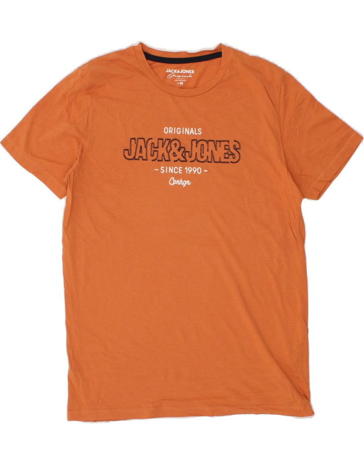 JACK & JONES Mens Graphic T-Shirt Top Medium Orange Cotton Vintage Jack & Jones and Second-Hand Jack & Jones from Messina Hembry 