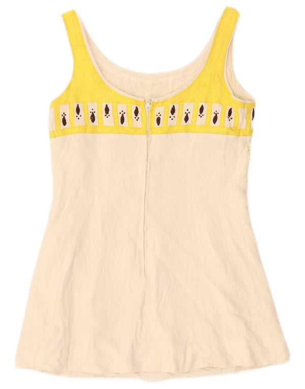 Vintage Womens Crop Ærmeløs bluse Top UK 10 Small White Colourblock