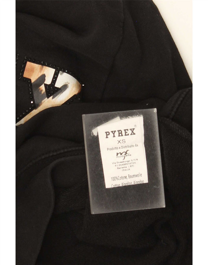 Pyrex Dame Grafisk Sweatshirt Jumper UK 6 XS Sort Bomuld