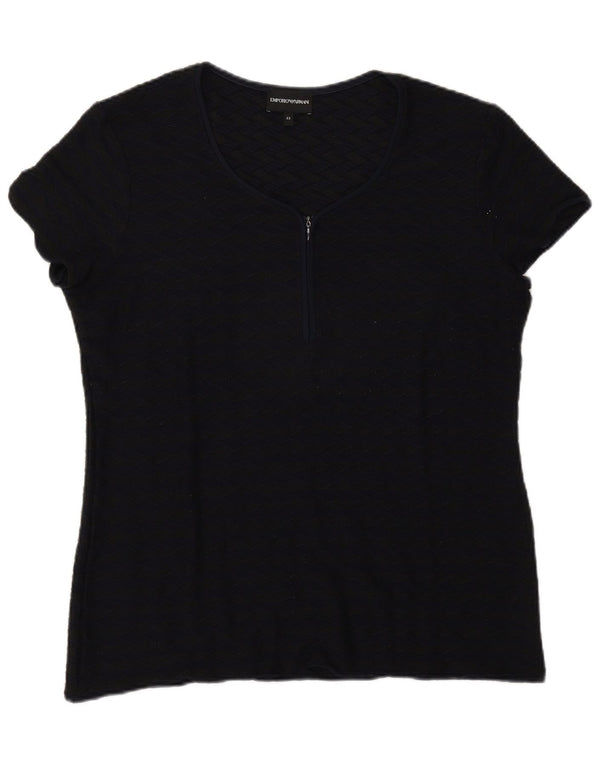 Emporio Armani Dame T-Shirt Top IT 52 2XL Marineblå Geometrisk