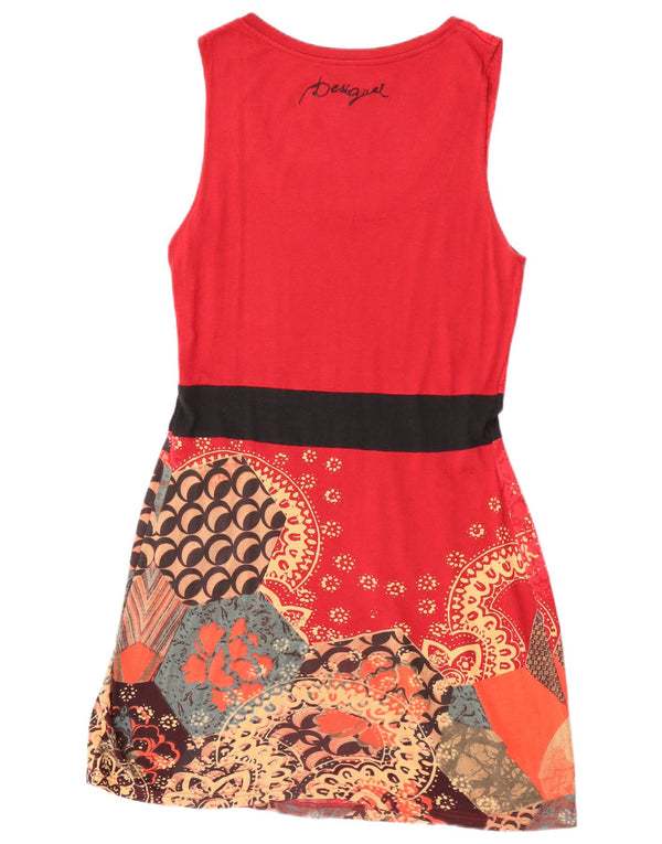 Desigual Kvinders Grafisk Ærmeløs Skede Kjole UK 14 Large Red Floral