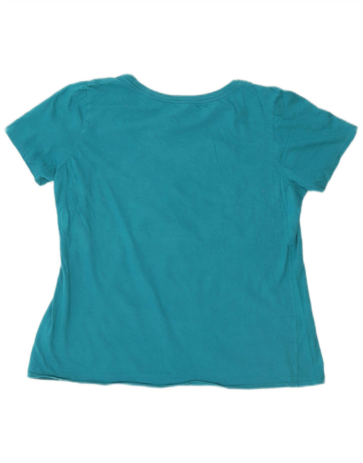 NIKE Dame atletisk snit grafisk T-shirt top UK 16 Stor blå bomuld