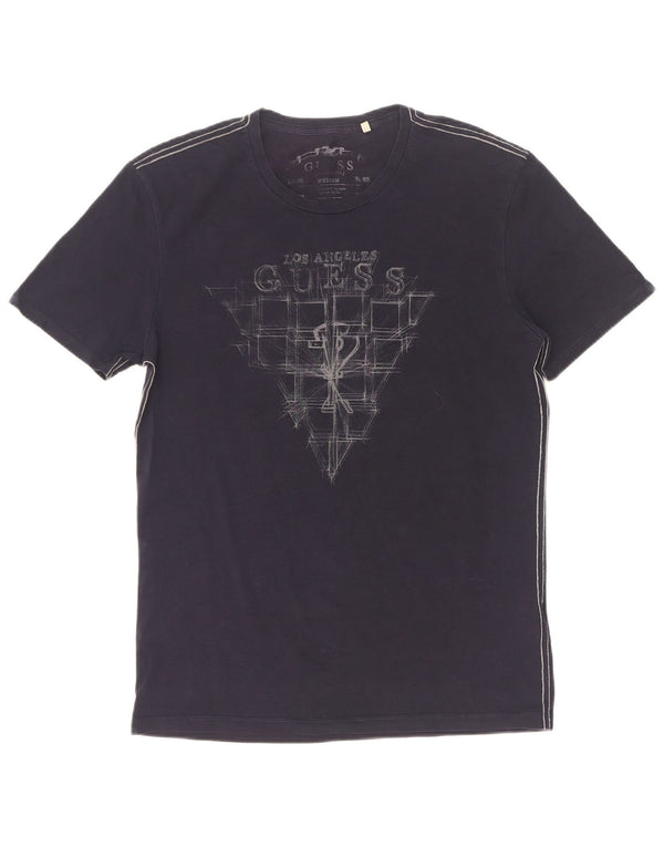 Guess Herre grafisk T-shirt Top UK 36 Lille marineblå bomuld