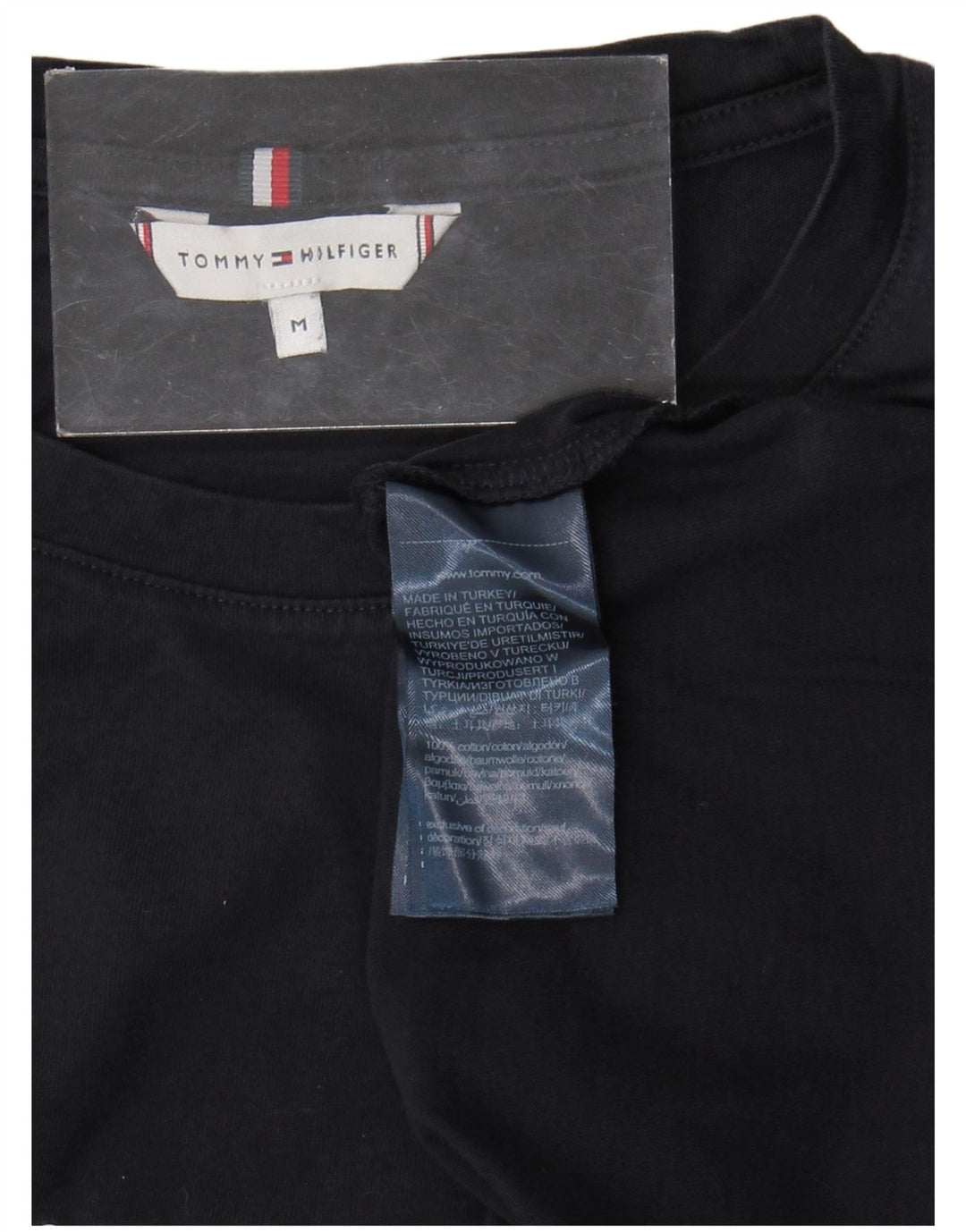 TOMMY HILFIGER Grafisk T-shirt top til kvinder UK 12 Mellem marineblå bomuld