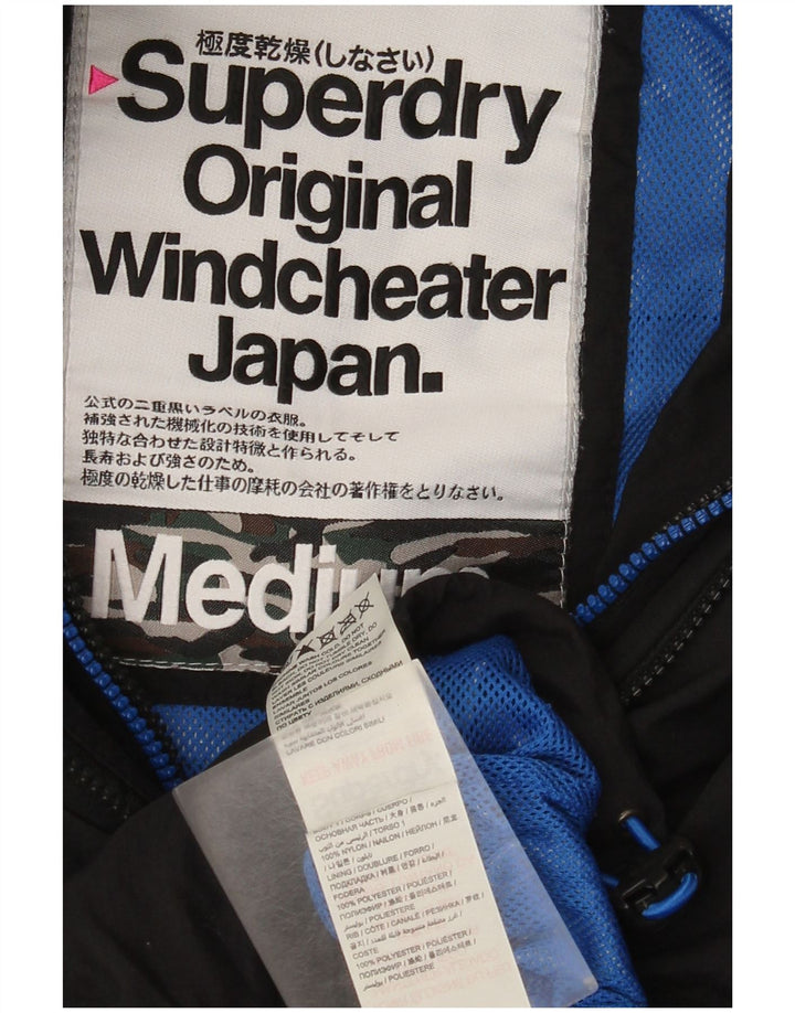 Superdry Windcheater Regnjakke med hætte til kvinder UK 14 Medium Sort Nylon