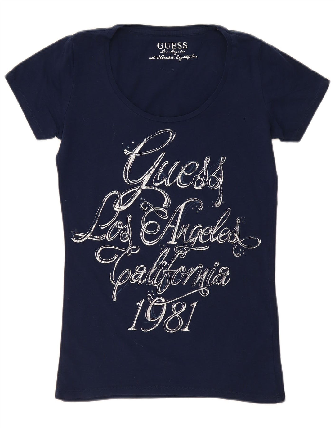 Guess Grafisk T-shirt top til kvinder UK 12 Medium Navy Blue