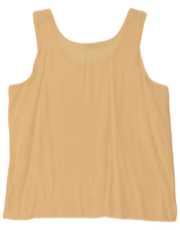 Vintage Dame ærmeløs bluse Top UK 16 Large Yellow Silk