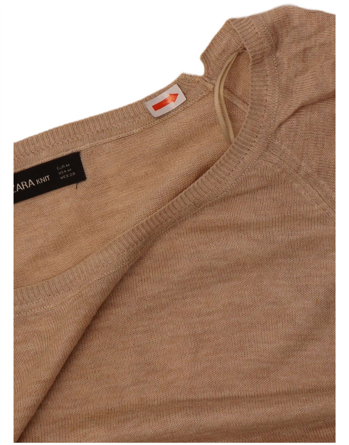 Zara Dame Oversized Boat Neck Jumper Sweater UK 14 Medium Beige
