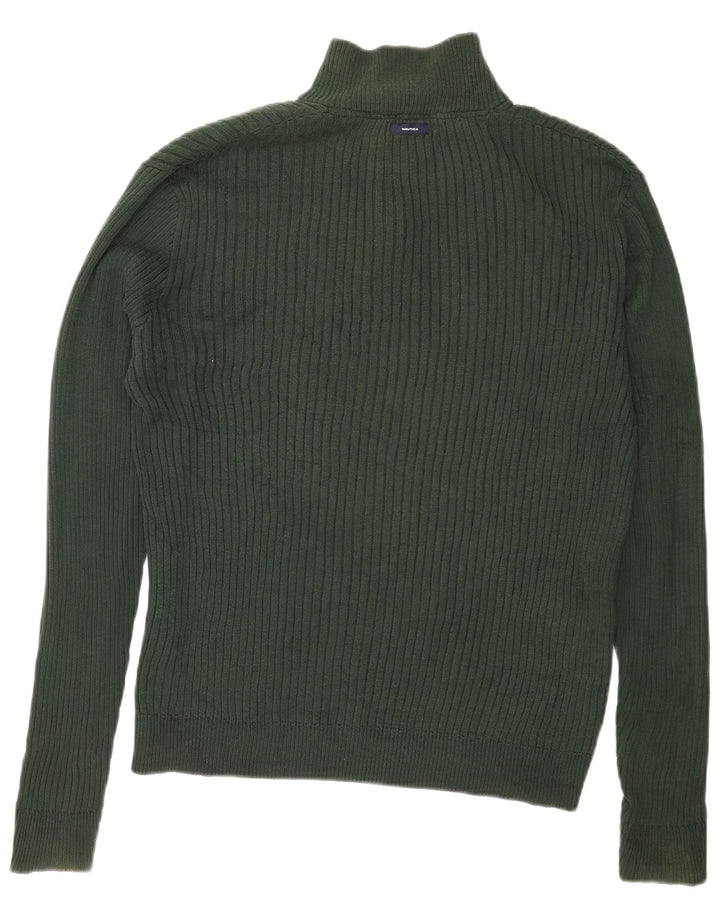 Nautica Herre Button Neck Jumper Sweater Stor Grøn Bomuld