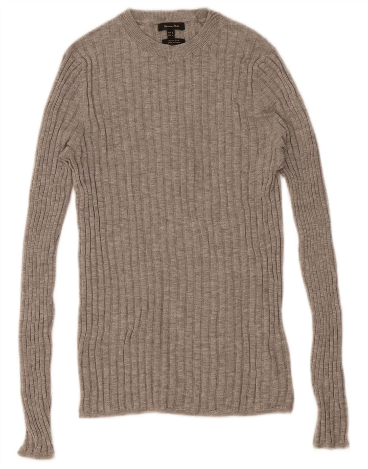 Massimo Dutti Dame Jumper Sweater UK 12 Medium Grå Uld