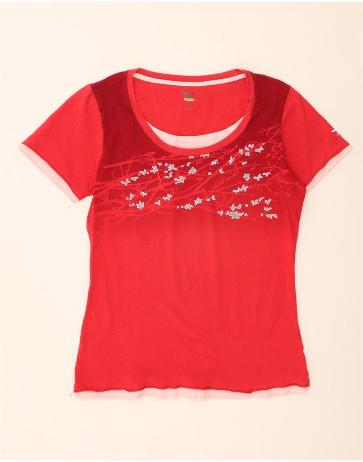 SALEWA Dame T-Shirt Top UK 14 Medium Red Floral