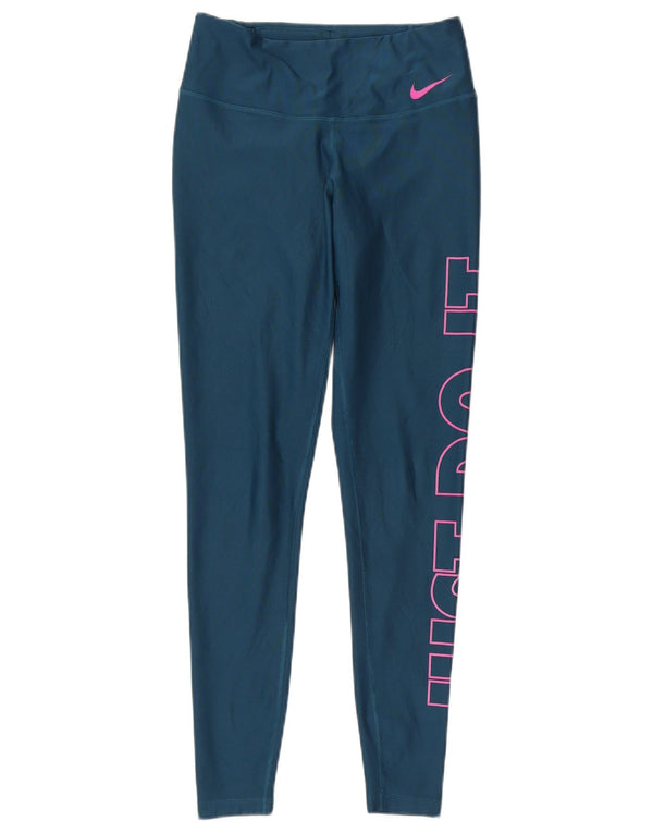Nike Dame Dri Fit Grafiske Leggings UK 6 XS Blå Polyester