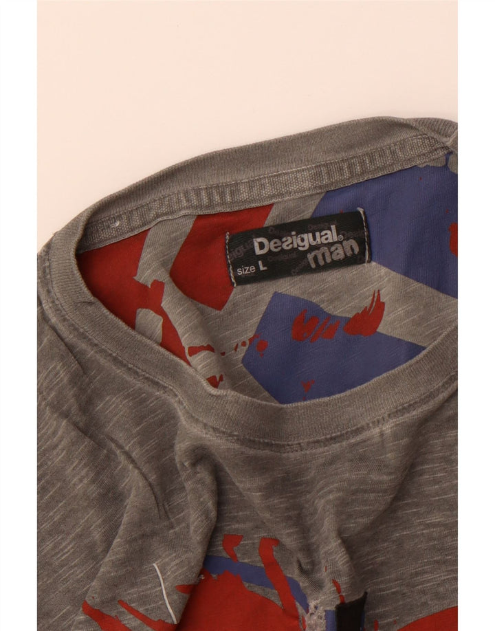 DESIGUAL Herre grafisk T-shirt Top Stor Grå Flecked