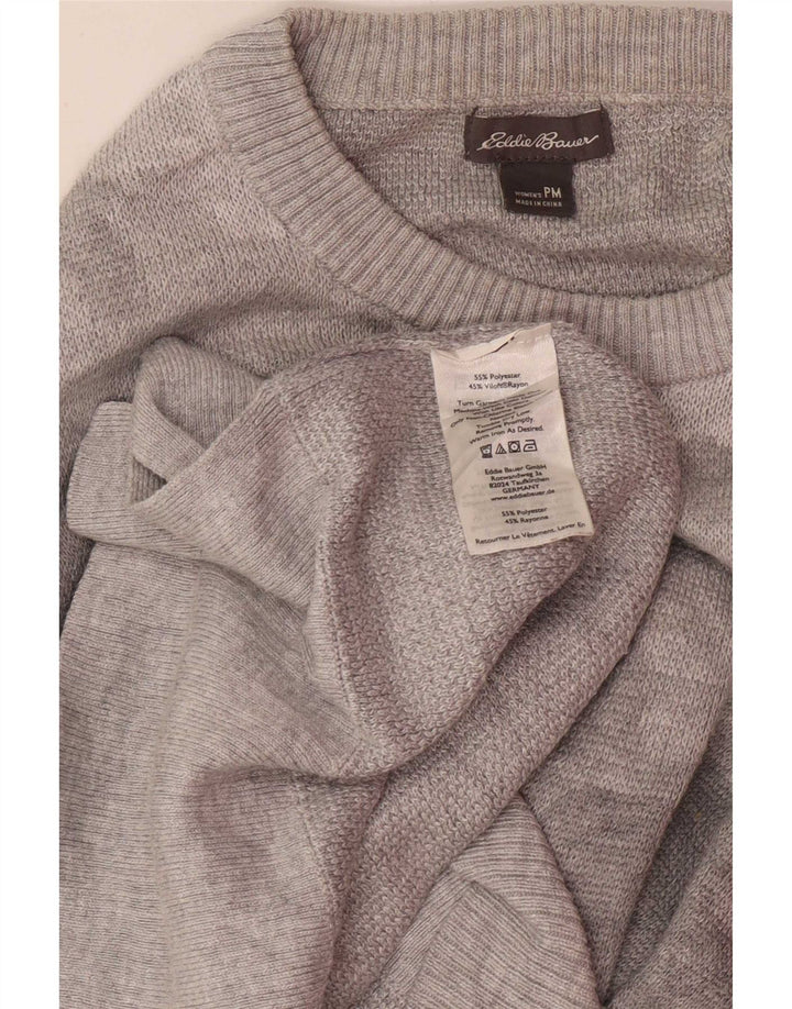 Eddie Bauer Dame Petite Crew Neck Jumper Sweater UK 14 Medium Grey