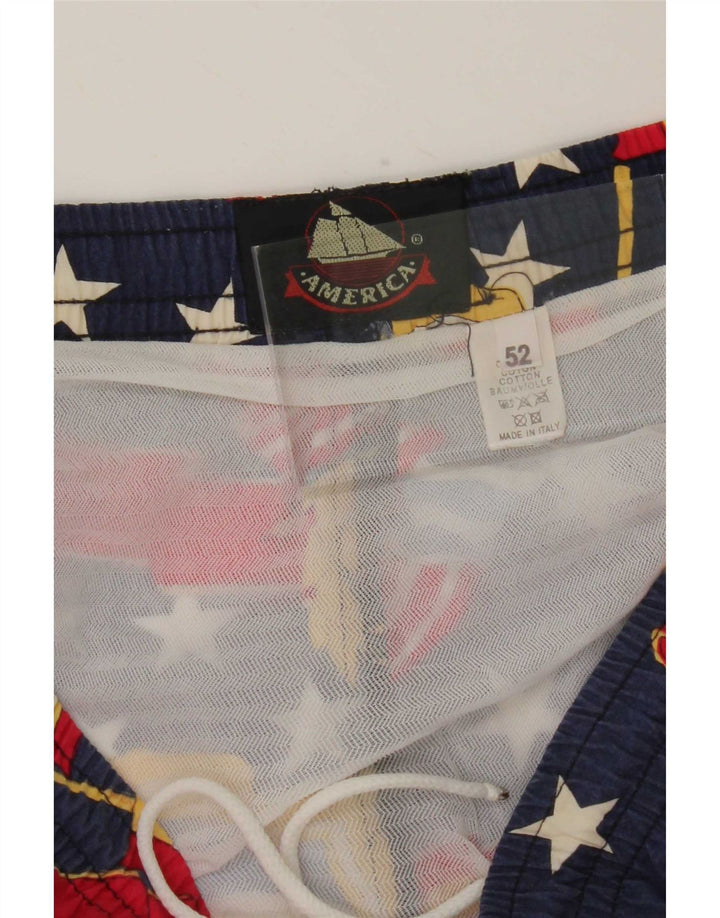 America Herre abstrakt mønster badeshorts IT 52 Large Navy Blue Cotton