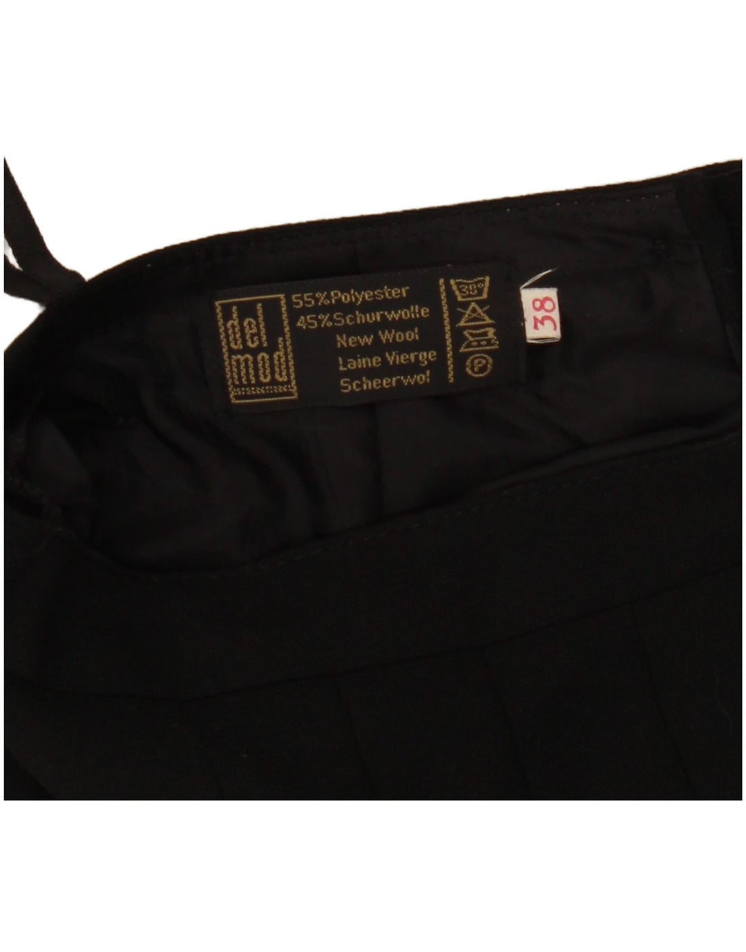 Del Mod Kvinder Højtalje Plisseret Nederdel EU 38 Medium W27 Sort Polyester