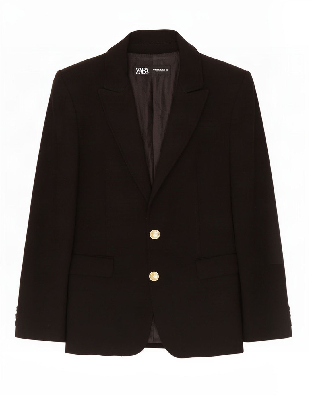 Zara Dame 2 Button Blazer Jacket UK 6 XS Sort Polyester
