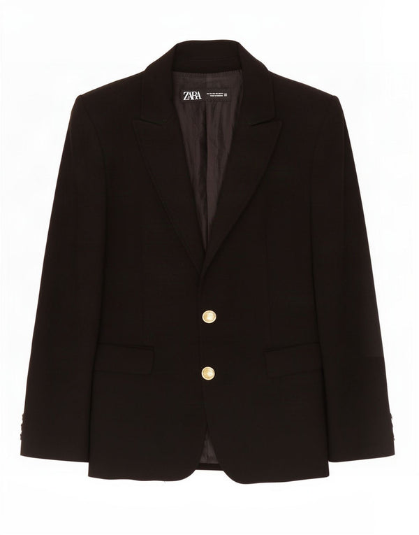 Zara Dame 2 Button Blazer Jacket UK 6 XS Sort Polyester