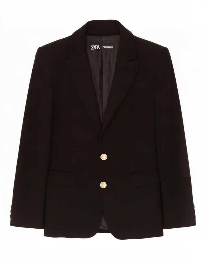 Zara Dame 2 Button Blazer Jacket UK 6 XS Sort Polyester