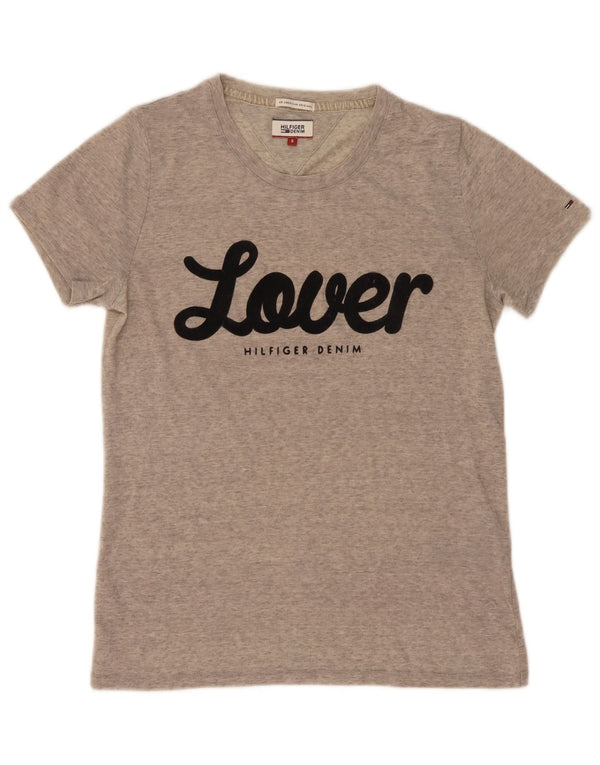 Tommy Hilfiger Dame Grafisk T-Shirt Top UK 10 Små Grå Flecked