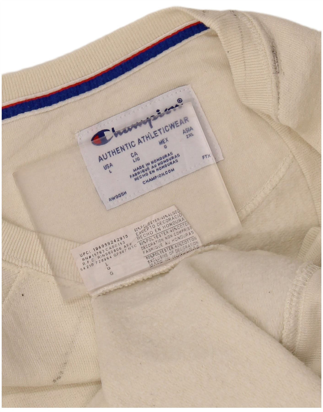 CHAMPION Sweatshirt til mænd Large Off White Polyester